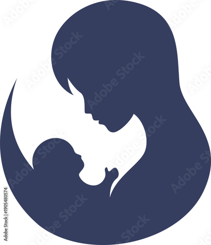 Mother and baby icon collection with maternity silhouettes, parenting love symbols, pregnancy, childcare, family care moments isolated on white background vector.