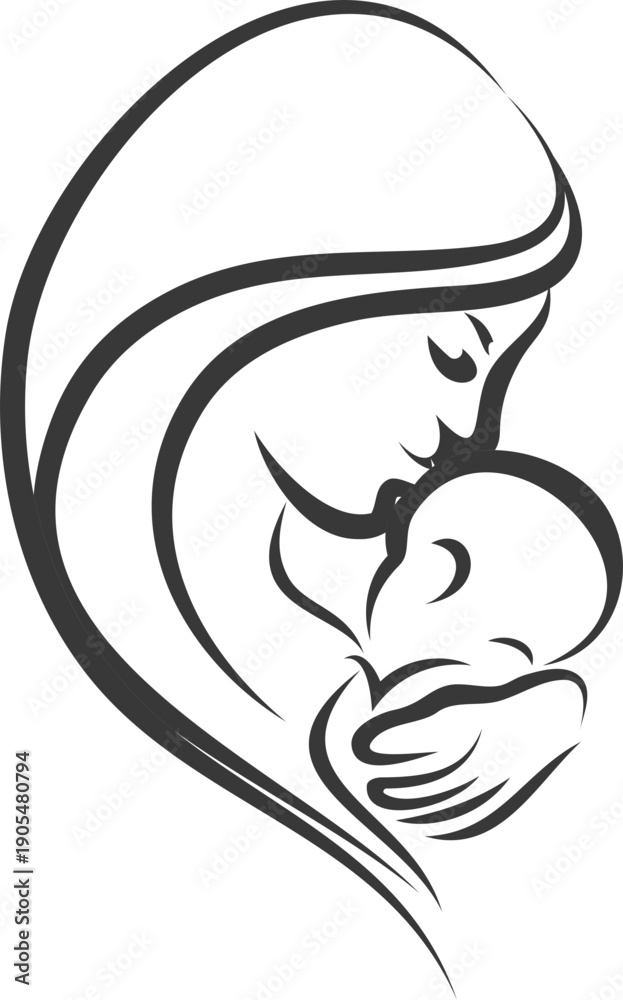Obraz premium Mother and baby icon collection with maternity silhouettes, parenting love symbols, pregnancy, childcare, family care moments isolated on white background vector.