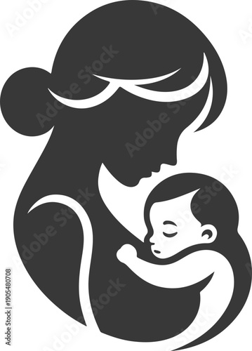 Mother and baby icon collection with maternity silhouettes, parenting love symbols, pregnancy, childcare, family care moments isolated on white background vector.