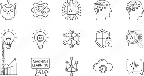Collection of various business and technology icons in a sketch style