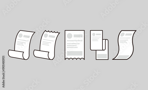 レシート・書類・伝票のシンプルなラインアイコンセット