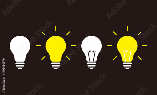 ひらめき・アイデアを表す電球アイコンセット（点灯・消灯バリエーション）