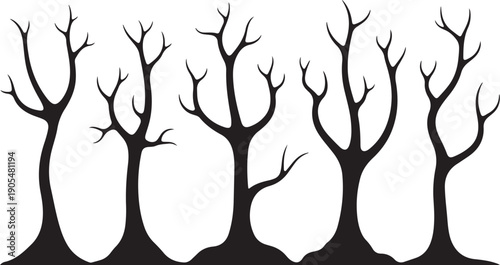 Silhouette of bare trees on a white background illustration
