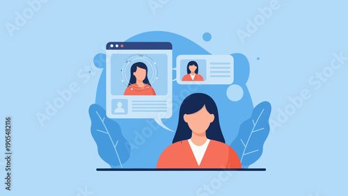 Woman Video Calling on Laptop Computer.