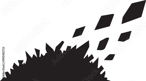 Black silhouette of explosion with fragments flying away quickly