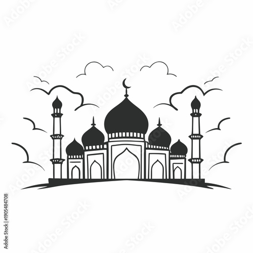 Taj Mahal vector illustration with dome and silhouette in India