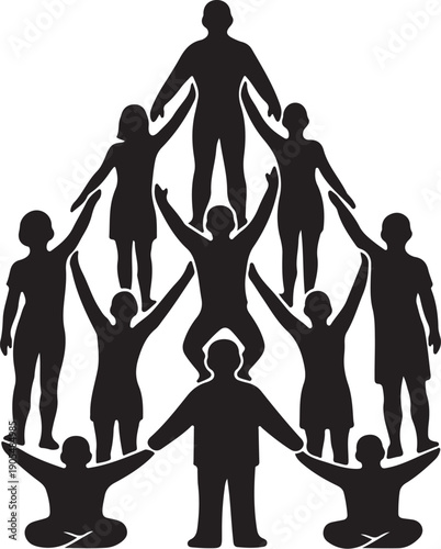 Diverse group of people forming a human pyramid together