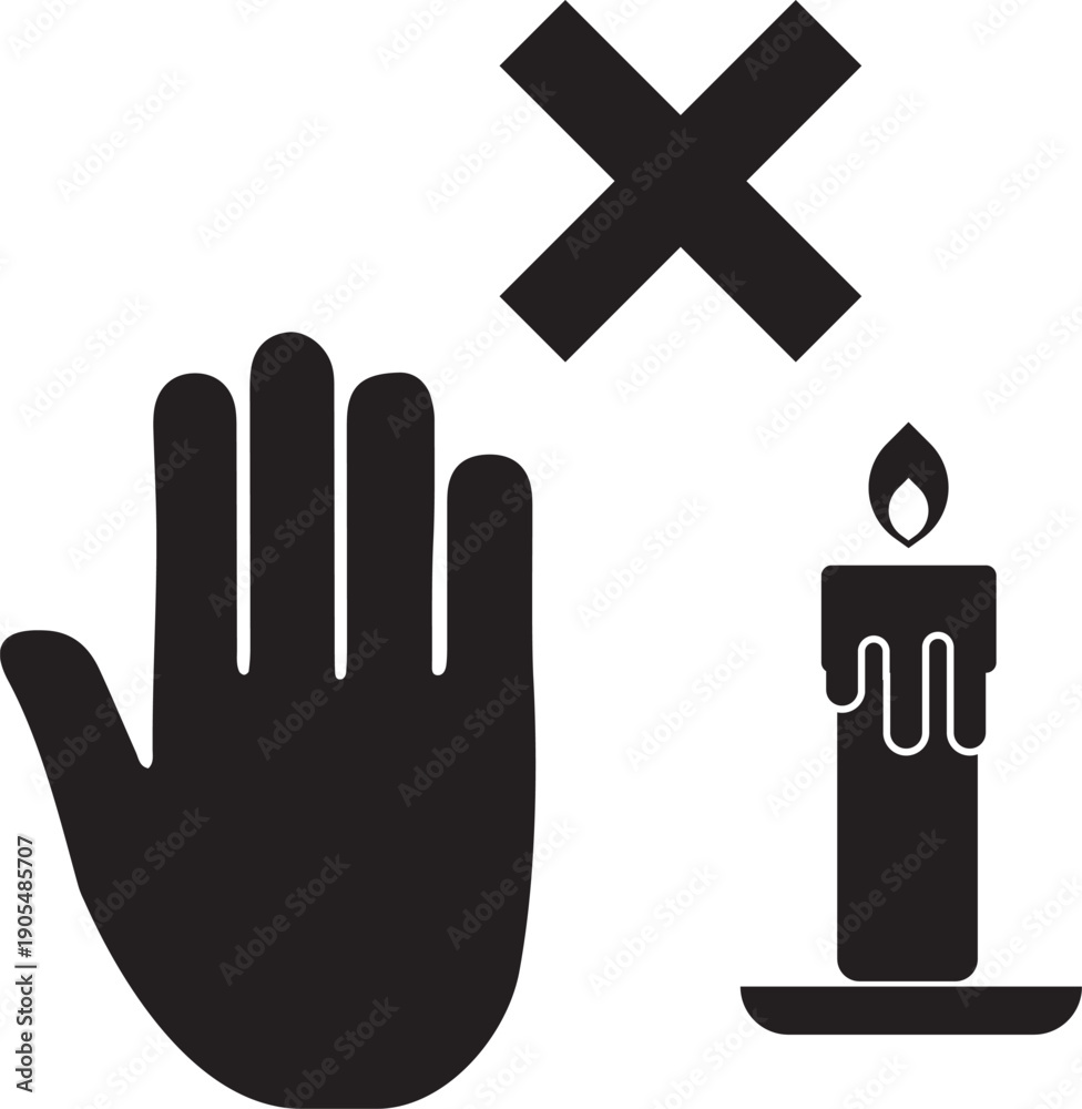Fototapeta premium Do not light candles with hand safety warning sign