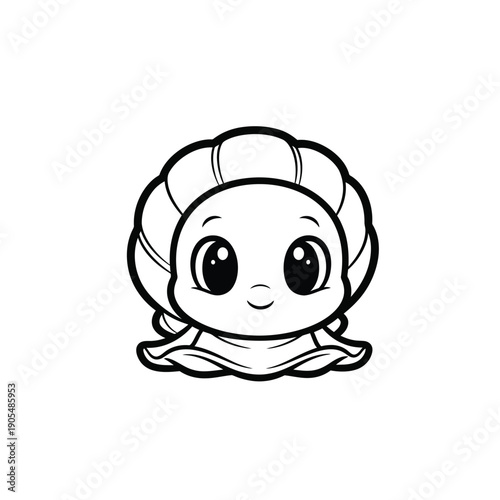 A cute cartoon character resembling a baby with a seashell-like head covering