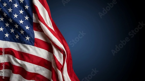 American flag waving in wind against dark blue sky patriotic USA symbol