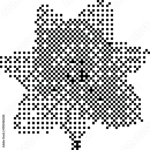 Vintage monochrome orchid flower illustration featuring digital dithering and stipple halftone texture on a white background