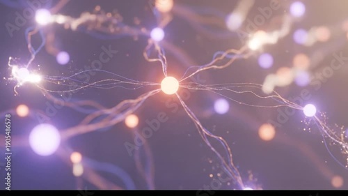 Abstract Neural Network Brain Activity with Glowing Synapses and Electrical Impulses.