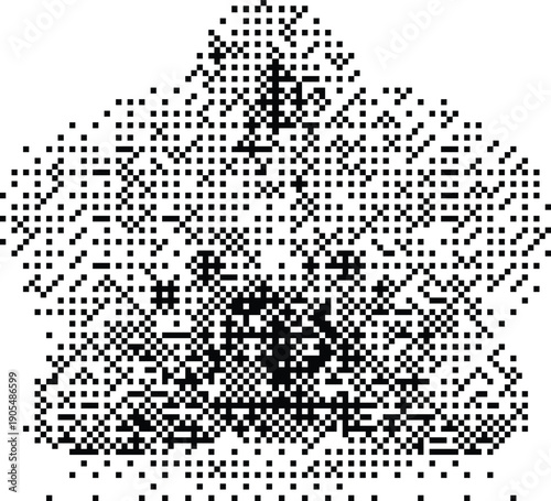 Retro monochrome orchid flower illustration with vintage digital dithering and stipple effect on white background