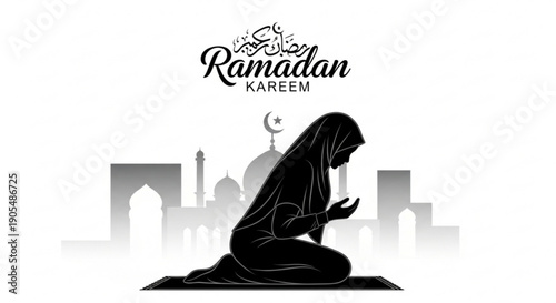 Buddha statue and woman silhouette vector illustration