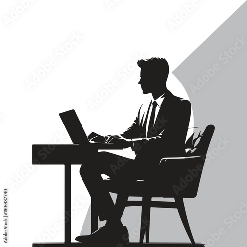 Entrepreneur working on laptop. silhouette business vector