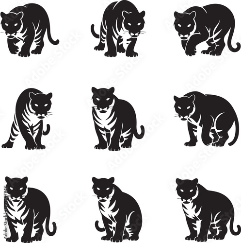 set of black tiger silhouettes in various poses