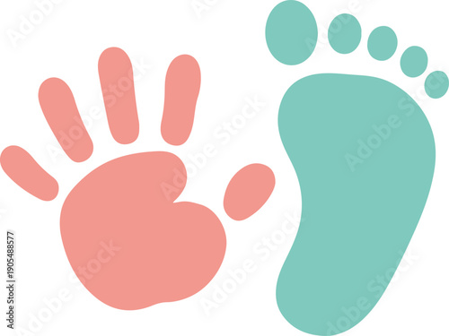 Baby handprint and footprint icon in pink and teal colors