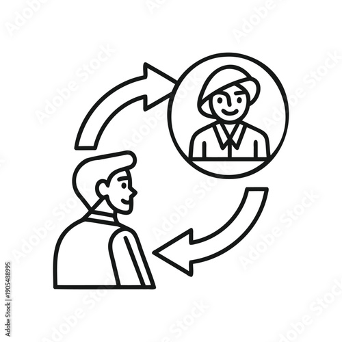 A minimalist black and white graphic illustrating a partial view of a bird s head and beak