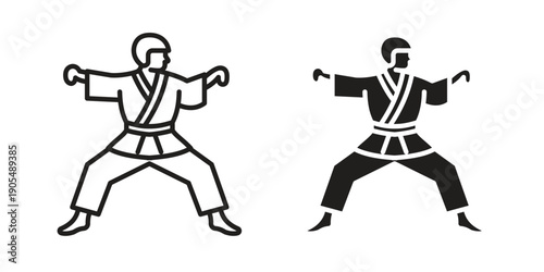 Karate fighter icons in different styles. Simple icon design