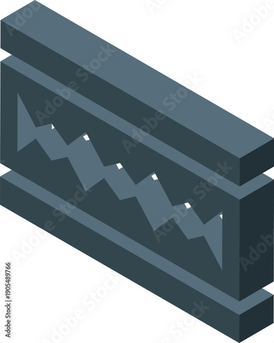 Isometric view of precast concrete border with zigzag pattern for garden decoration