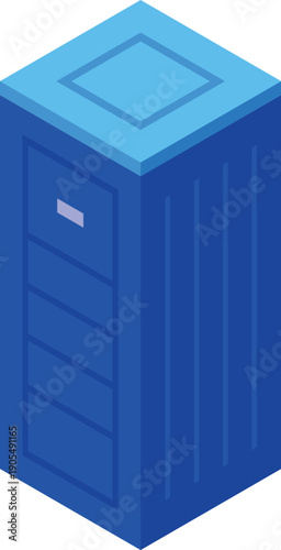 Blue portable toilet with closed door, providing temporary restroom facilities in isometric projection