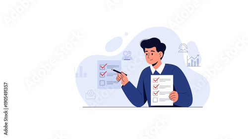 Man holding checklist, planning and task management, business concept