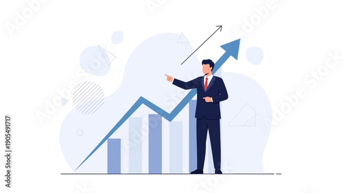 Businessman pointing at upward trending financial graph, business growth concept