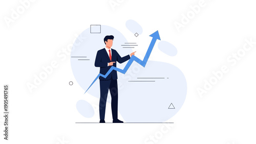 Businessman pointing at upward trending graph, business growth concept