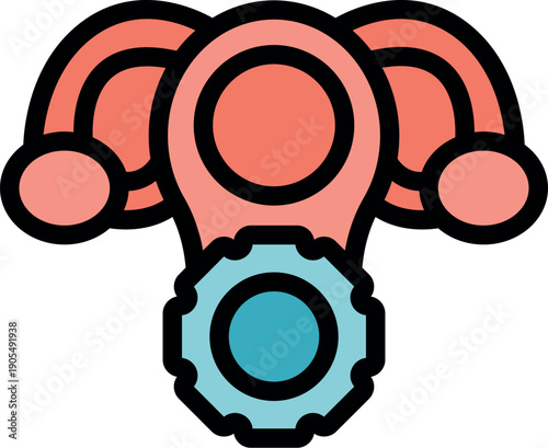 Uterus and ovaries with a gear, representing the complex mechanics of the female reproductive system and its cyclical processes