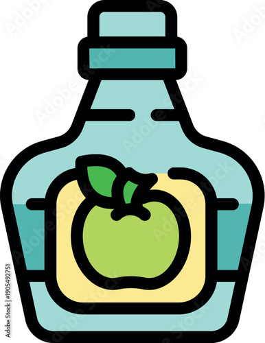 Apple cider vinegar in a glass bottle with a label featuring a green apple and leaf, embodying natural health and wellness