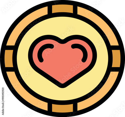 Casino chip with heart symbol representing love for gambling and games of chance