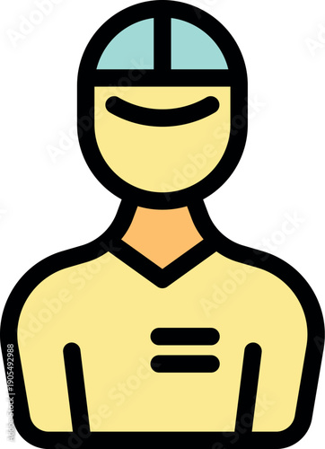 Smiling referee wearing a helmet and uniform, ready to officiate a sports game, ensuring fair play and enforcing rules