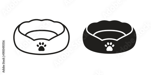Pet bed icons in different styles. Simple icon design
