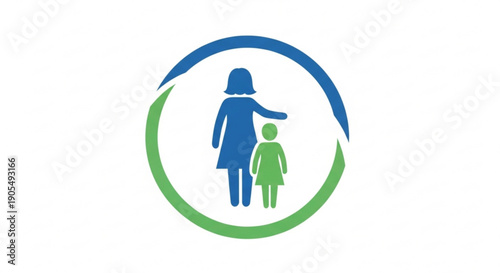 Mother and Child Silhouette in Circular Emblem, Family Protection Concept