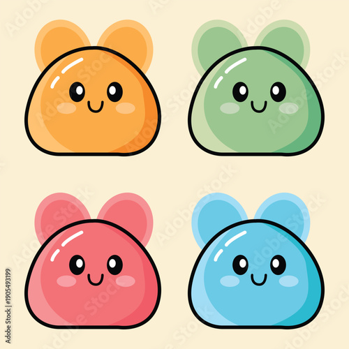 A close up illustration of a charming pink blob like creature with a smiling face and large rounded ears