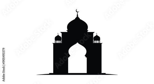 Islamic Archway Silhouette with Crescent Moon Symbolizing Faith and Spirituality