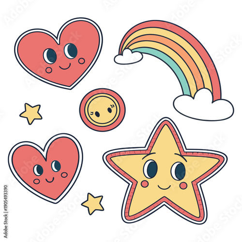 A charming red heart character with a smiling face and rosy cheeks is displayed on a white background