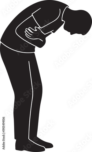 Black silhouette of person bending forward from stress