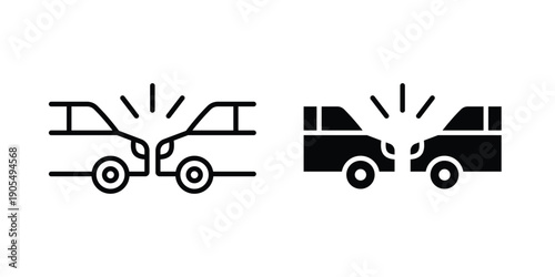Rear end collision icons in different styles. Simple icon design
