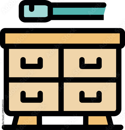 Laser engraving machine processing wooden dresser, icon of furniture production with modern equipment