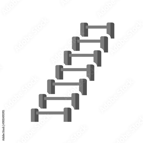 Dumbbells Arranged Diagonally in Ascending Order on White Background