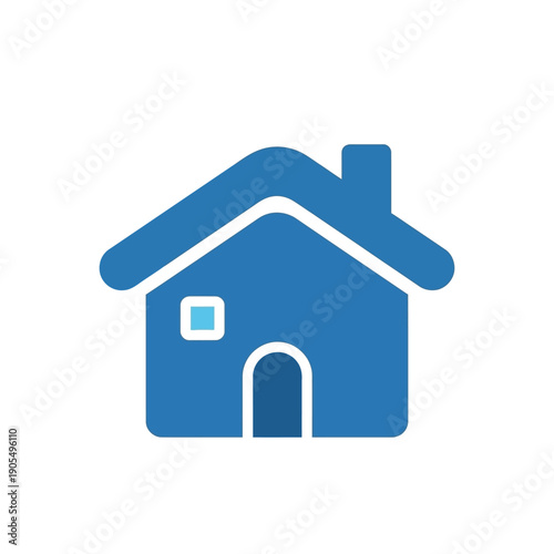 Abstract Blue House Icon with White Outline and Light Blue Window