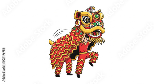 Chinese Lion Dance Performance Illustration