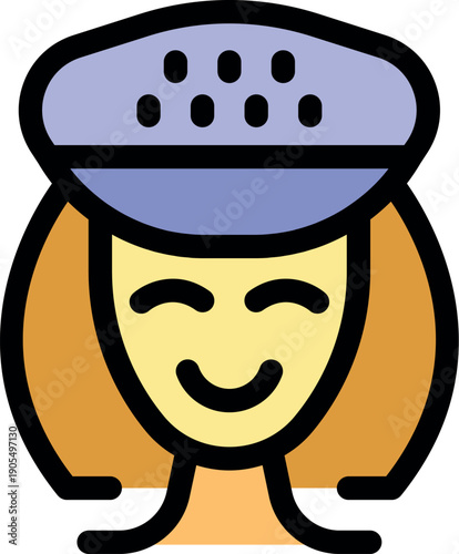 Smiling female flight attendant wearing her characteristic uniform hat, representing airline profession and hospitality