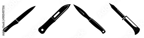 Minimalist black craft knife vector icon set isolated on white background for design and DIY tools