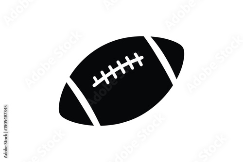 American football isolated on white background object black icon game sport ball oval stitches laces