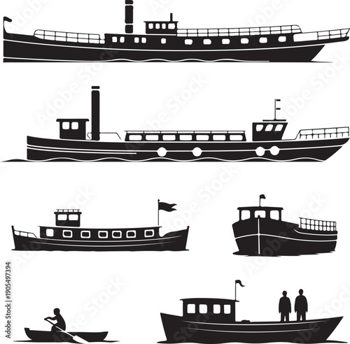 collection of various boat silhouettes on white background