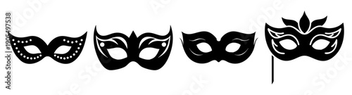 Black elegant masquerade mask vector icon set for party, carnival, festival, and luxury event design elements