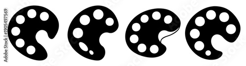 Set of four minimalist black and white dice vector icons for gaming, luck, and probability design elements