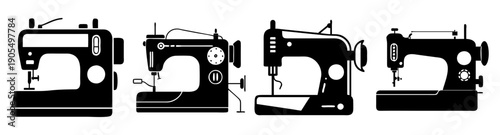 Vintage black sewing machine vector icon set isolated on white background minimalist design flat style